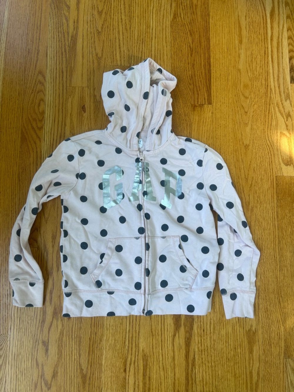 GAP Light Pink Polka Dot Zip-Up Hoodie with Metallic Logo